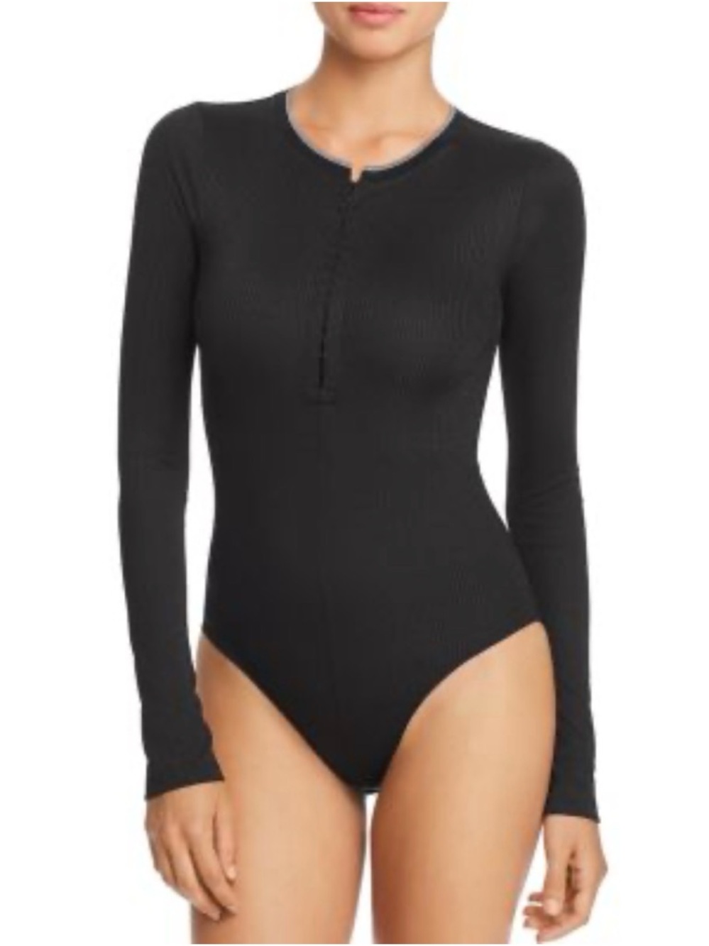 Rag & Bone Black Ribbed Long-Sleeve Snap-Front Bodysuit Sz S B127